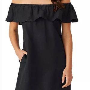 Ruffle Off Shoulder Strapless Black Midi Dress